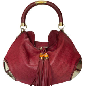 Vintage Gucci Indy Tassel Monogram Leather Hobo Shoulder Bag in Red / Gold | NITRYL