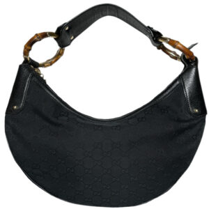 Vintage Gucci Monogram Croissant Hobo Shoulder Bag in Black / Gold | NITRYL