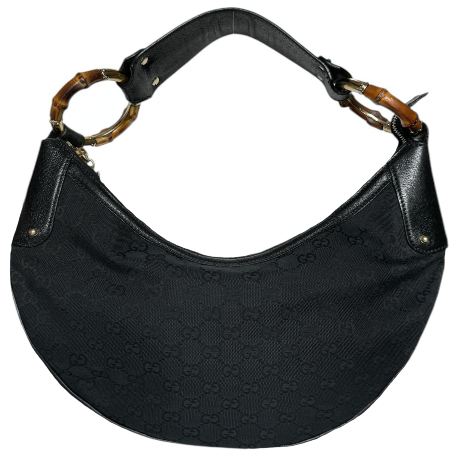 Vintage Gucci Monogram Croissant Hobo Shoulder Bag in Black / Gold | NITRYL