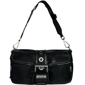 Vintage Prada Nylon 2-Way Shoulder Bag in Black / Silver | NITRYL