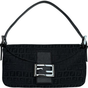 Vintage Fendi Monogram Shoulder Baguette Bag in Black / Silver | NITRYL