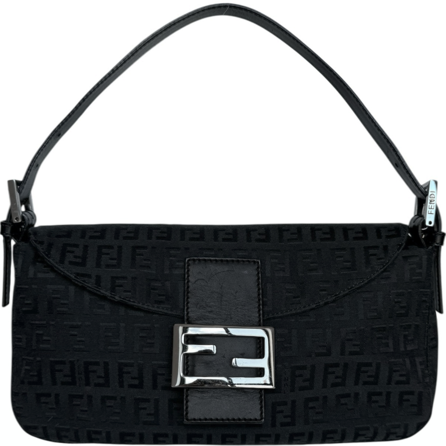 Vintage Fendi Monogram Shoulder Baguette Bag in Black / Silver | NITRYL