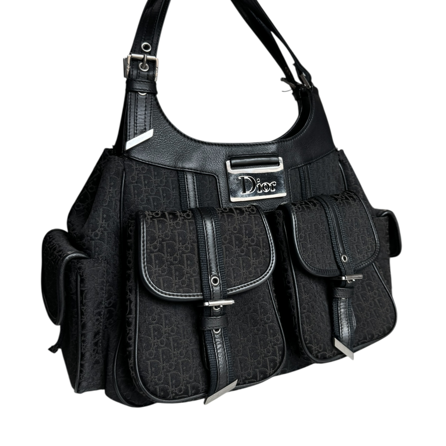 Dior Monogram Pocket Columbus Hobo Shoulder Bag in Black / Silver - Image 2