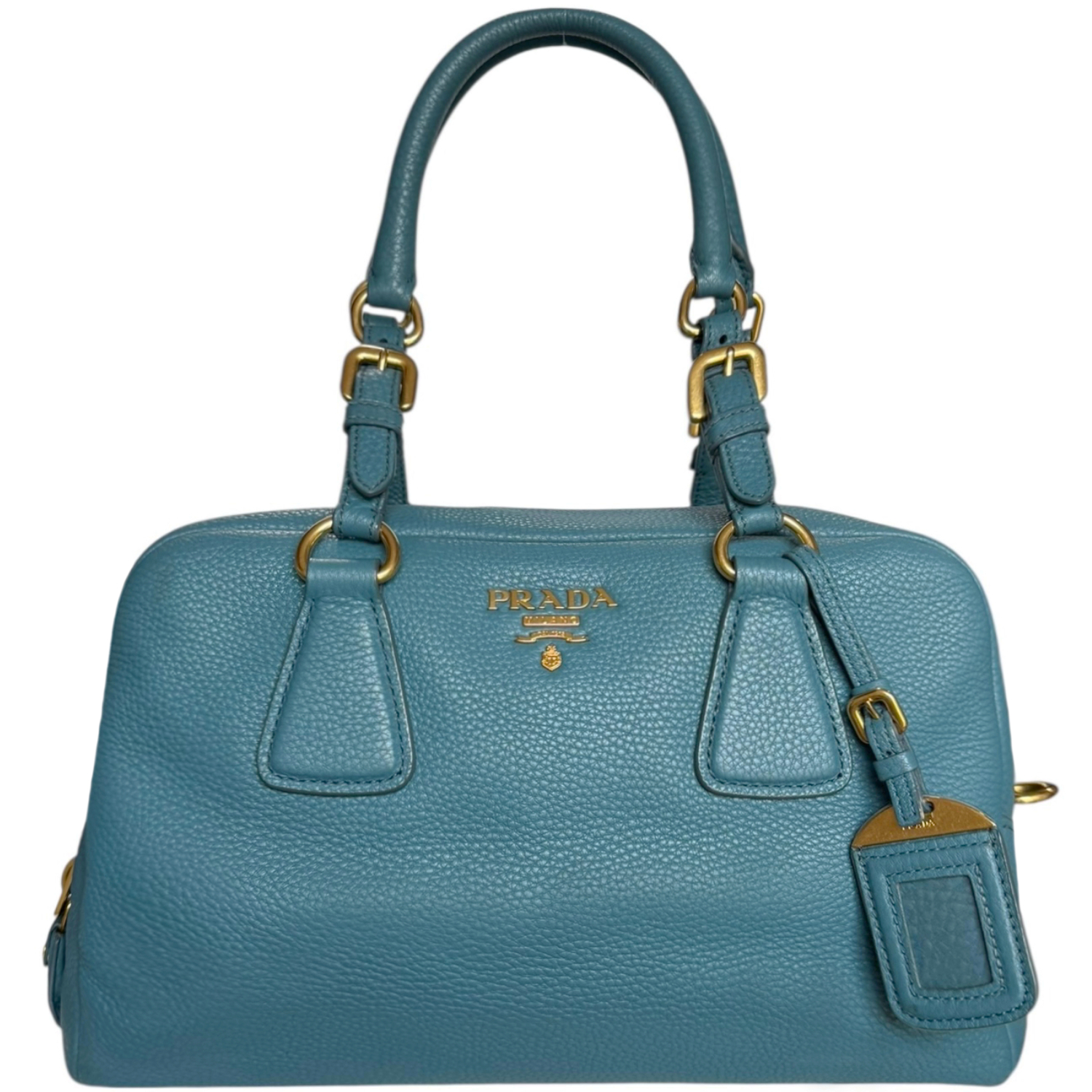 Vintage Prada Leather Lock Shoulder Bag in Aqua Blue - Green / Gold | NITRYL