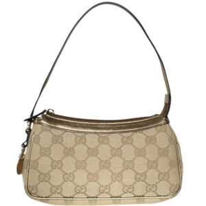 Vintage Gucci Monogram Charm Mini Shoulder Bag in Beige / Gold | NITRYL