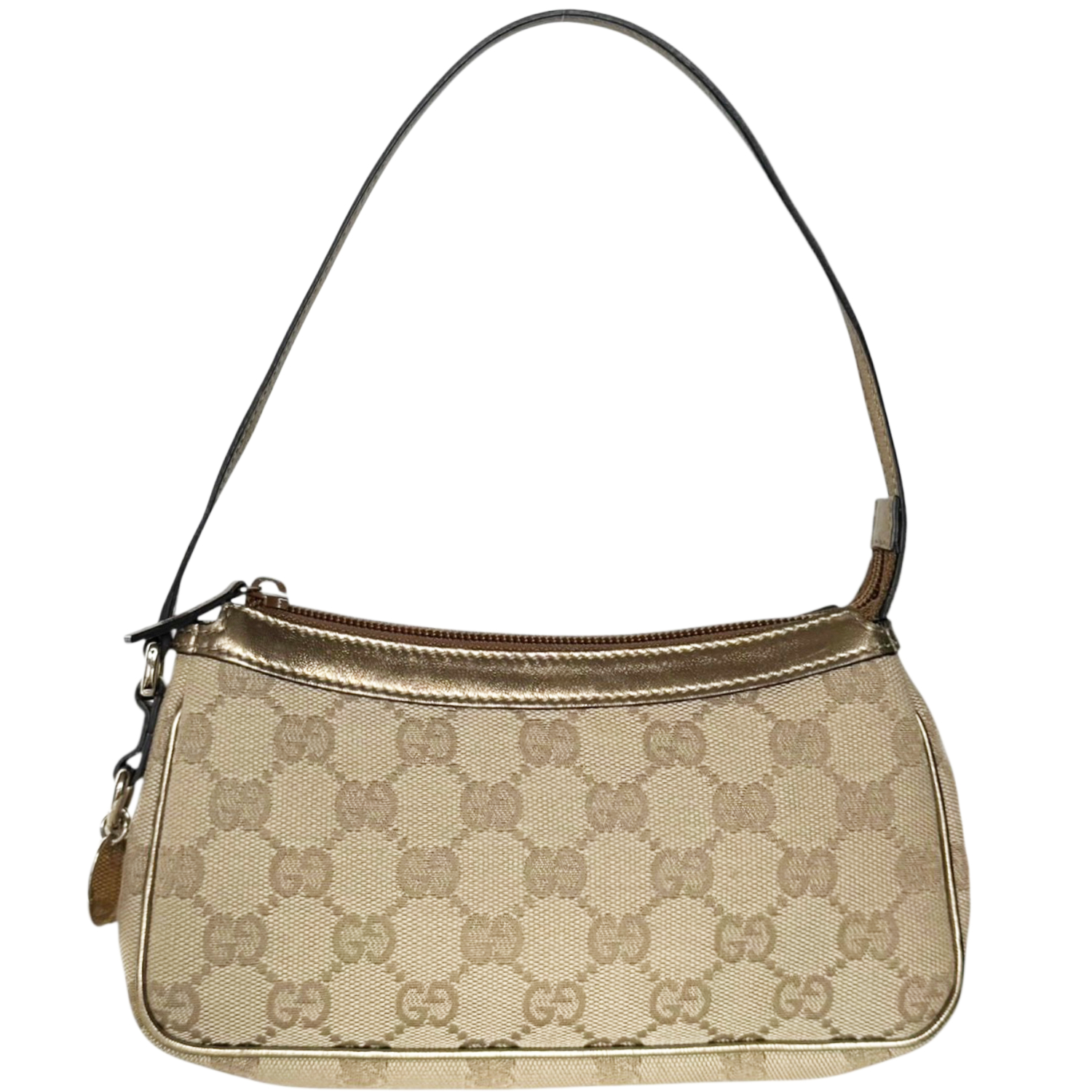 Vintage Gucci Monogram Charm Mini Shoulder Bag in Beige / Gold | NITRYL