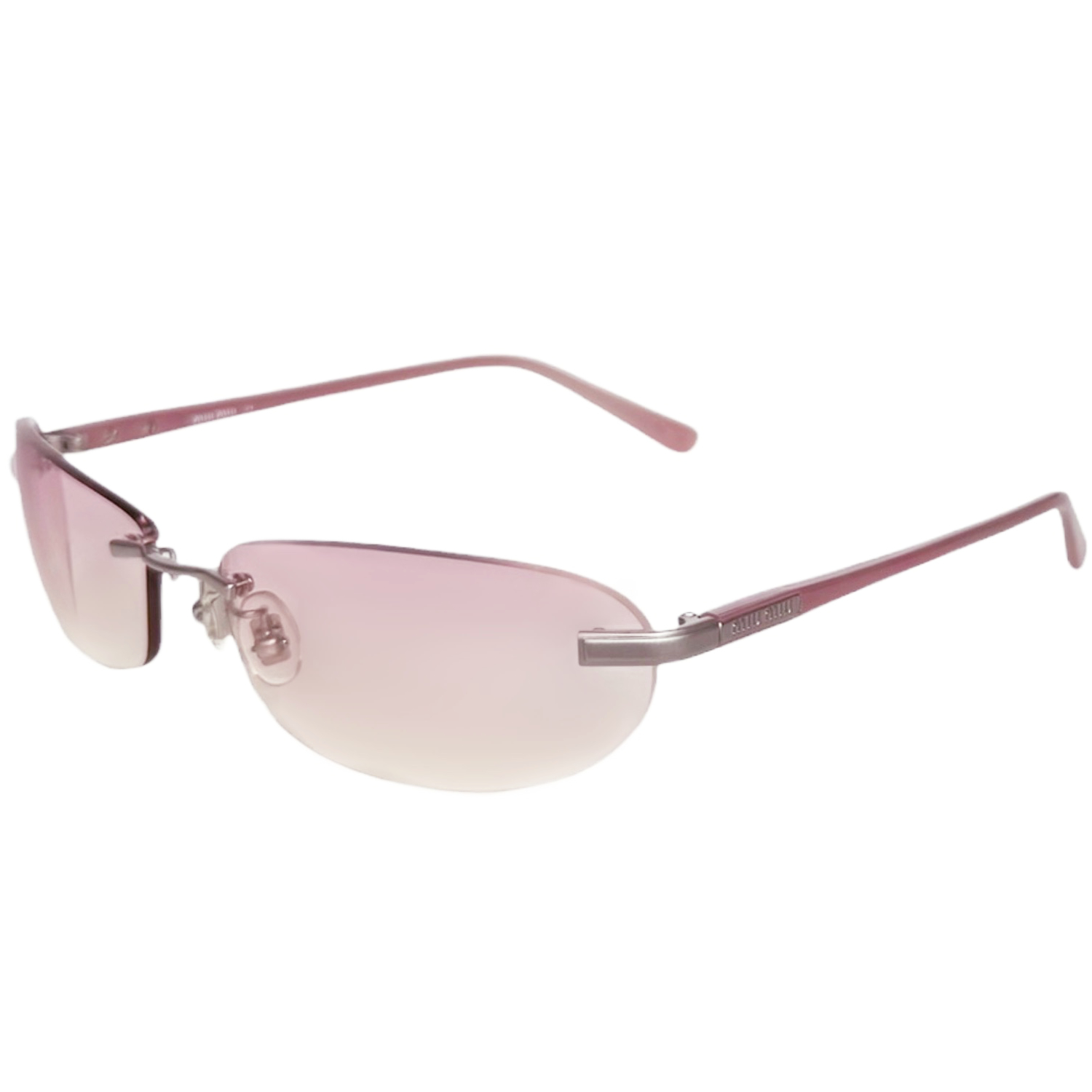 Vintage Miu Miu Logo Rimless Oval Sunglasses in Baby Pink / Silver | NITRYL