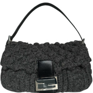 Vintage Fendi Knit Wool Shoulder Baguette Bag in Grey / Black / Silver | NITRYL