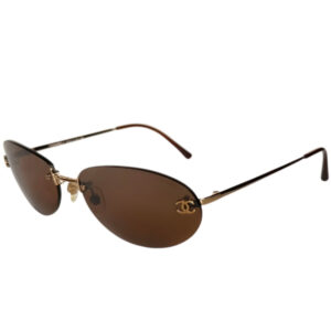 Vintage Chanel Logo Rimless Sunglasses in Brown / Gold | NITRYL