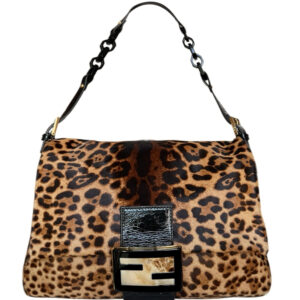 Vintage Fendi Leopard Print Calfskin Mamma Shoulder Baguette Bag in Brown / Black / Gold | NITRYL