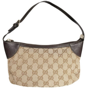Vintage Gucci Monogram Pleat Mini Shoulder Bag in Beige / Brown | NITRYL