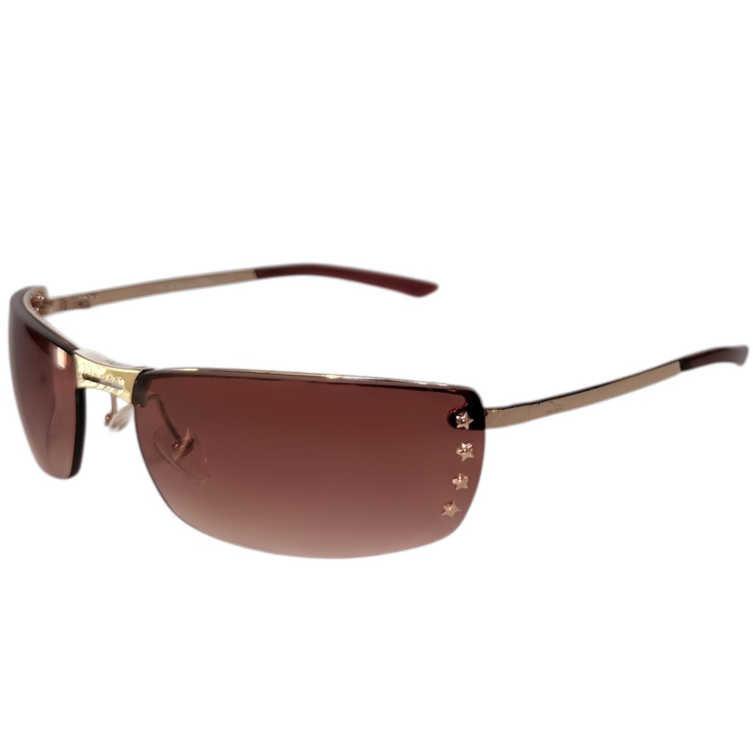 Vintage Dior Star Logo Rimless Sunglasses in Maroon / Gold | NITRYL