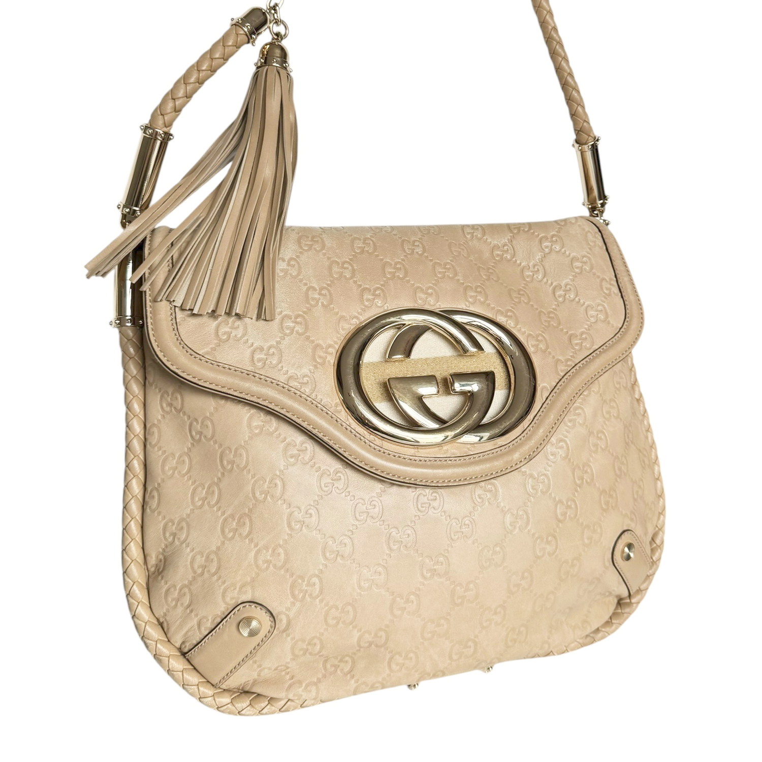 Gucci GG Monogram Leather Tassel Shoulder Bag in Beige - Tan / Gold - Image 2