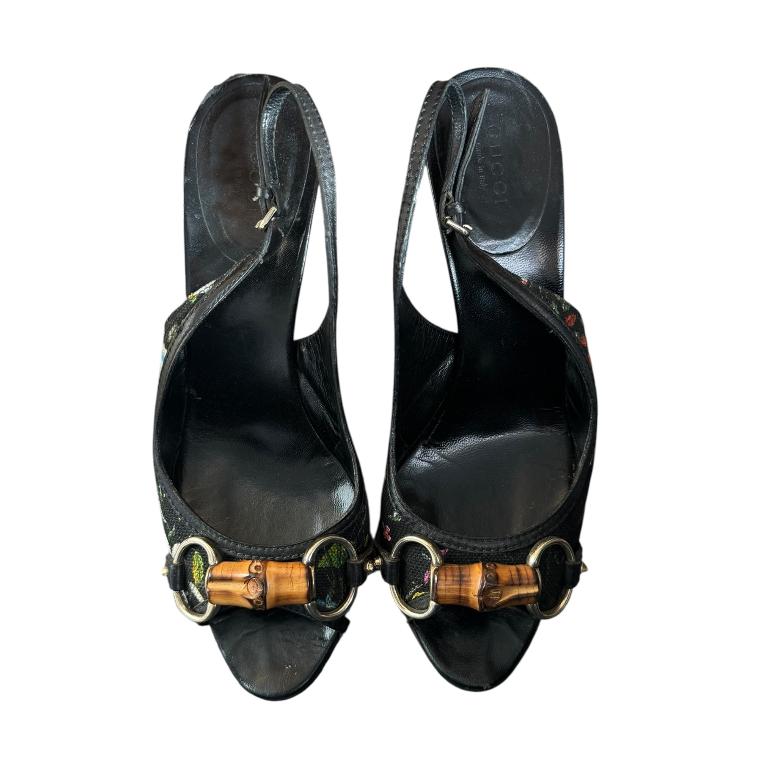 Gucci Horsebit Floral Peep Toe Slingback Heels in Black / Gold UK 4.5 - Image 4
