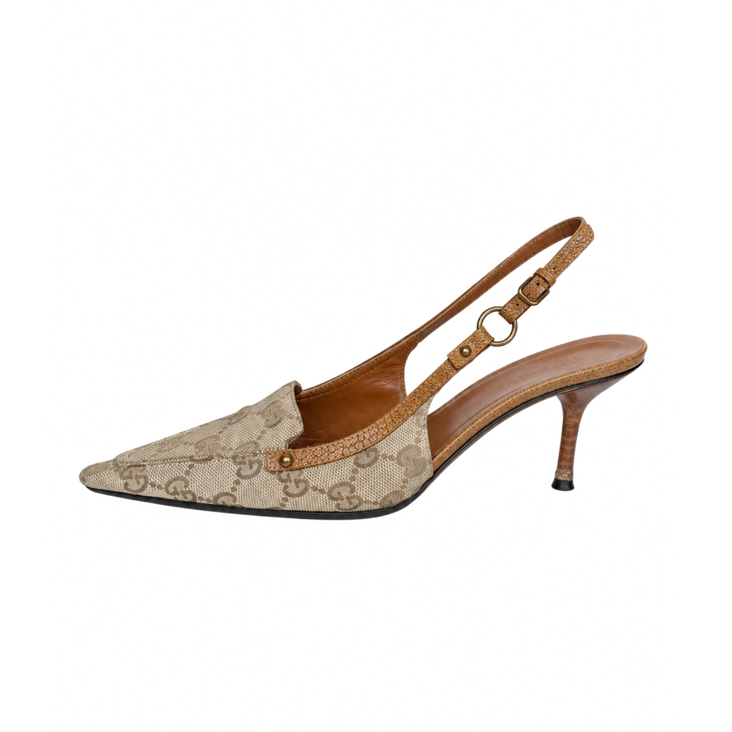 Gucci Monogram Slingback Heels in Beige / Tan UK 4 - Image 2