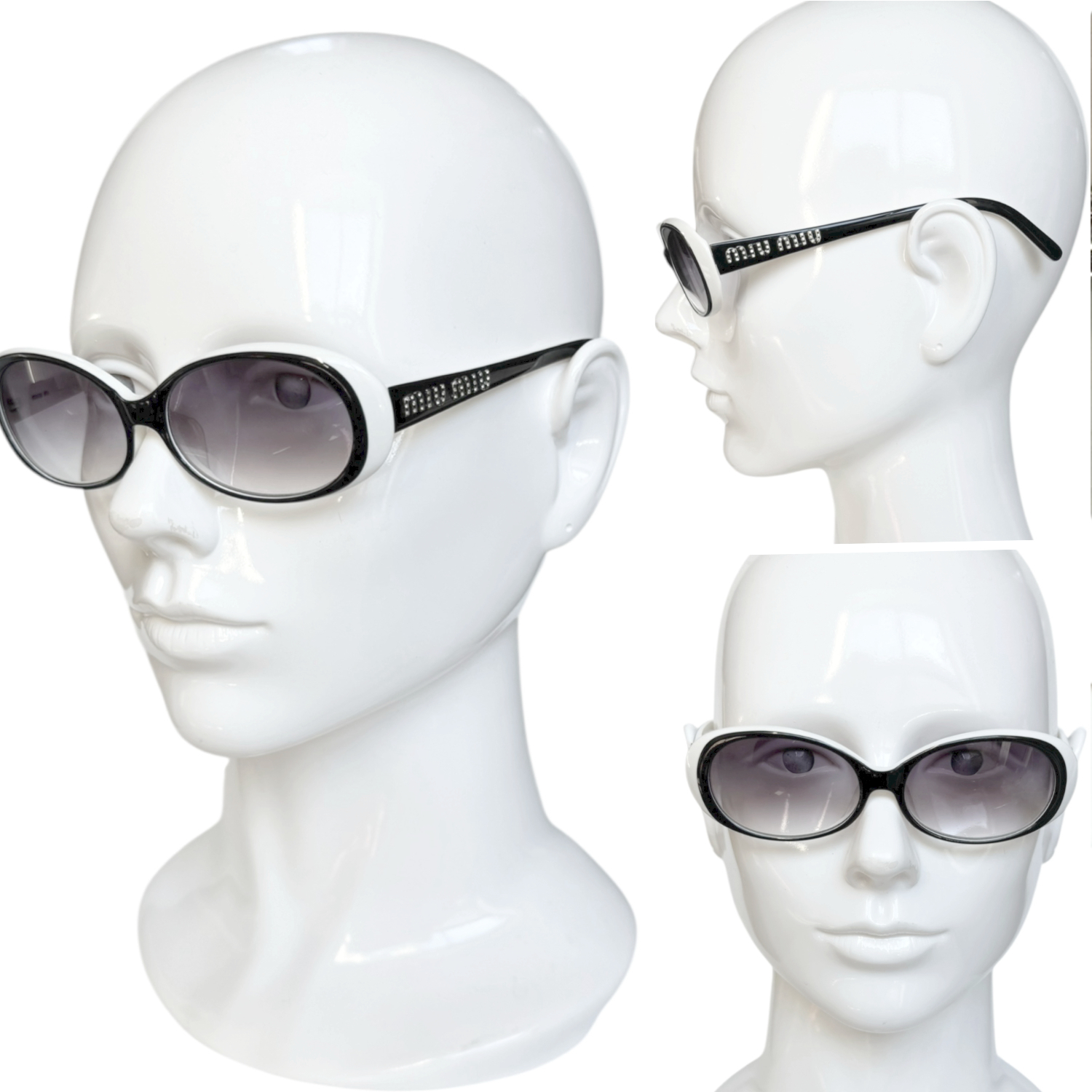 Miu Miu Diamante Logo Sunglasses in White / Black - Image 4