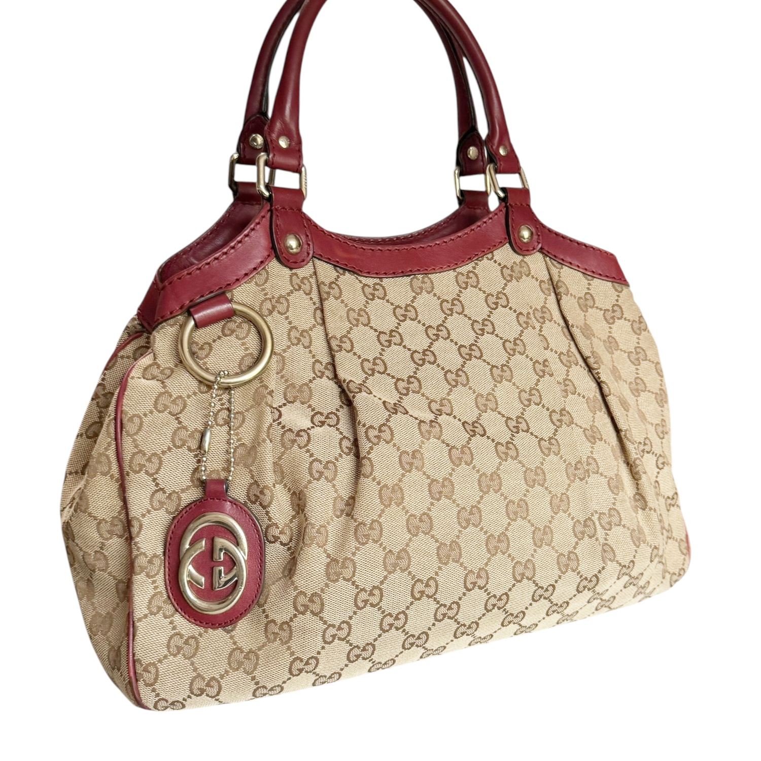Gucci Monogram Sukey Hobo Shoulder Bag Beige / Red / Gold - Image 2