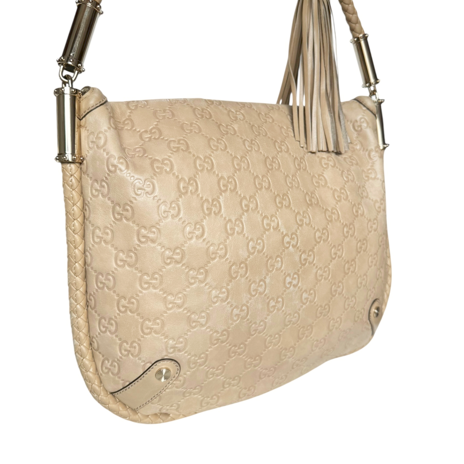 Gucci GG Monogram Leather Tassel Shoulder Bag in Beige - Tan / Gold - Image 4