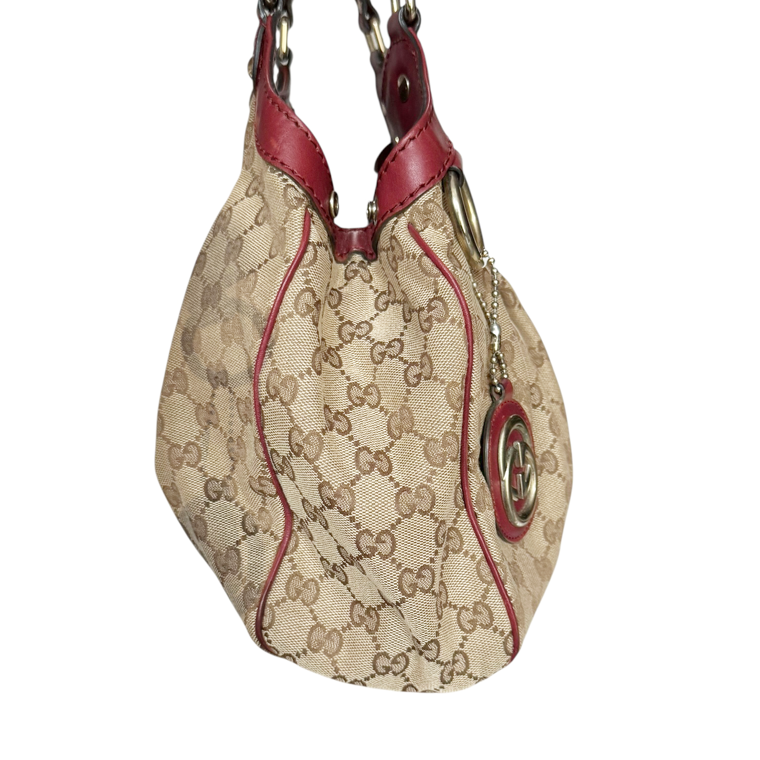 Gucci Monogram Sukey Hobo Shoulder Bag Beige / Red / Gold - Image 3