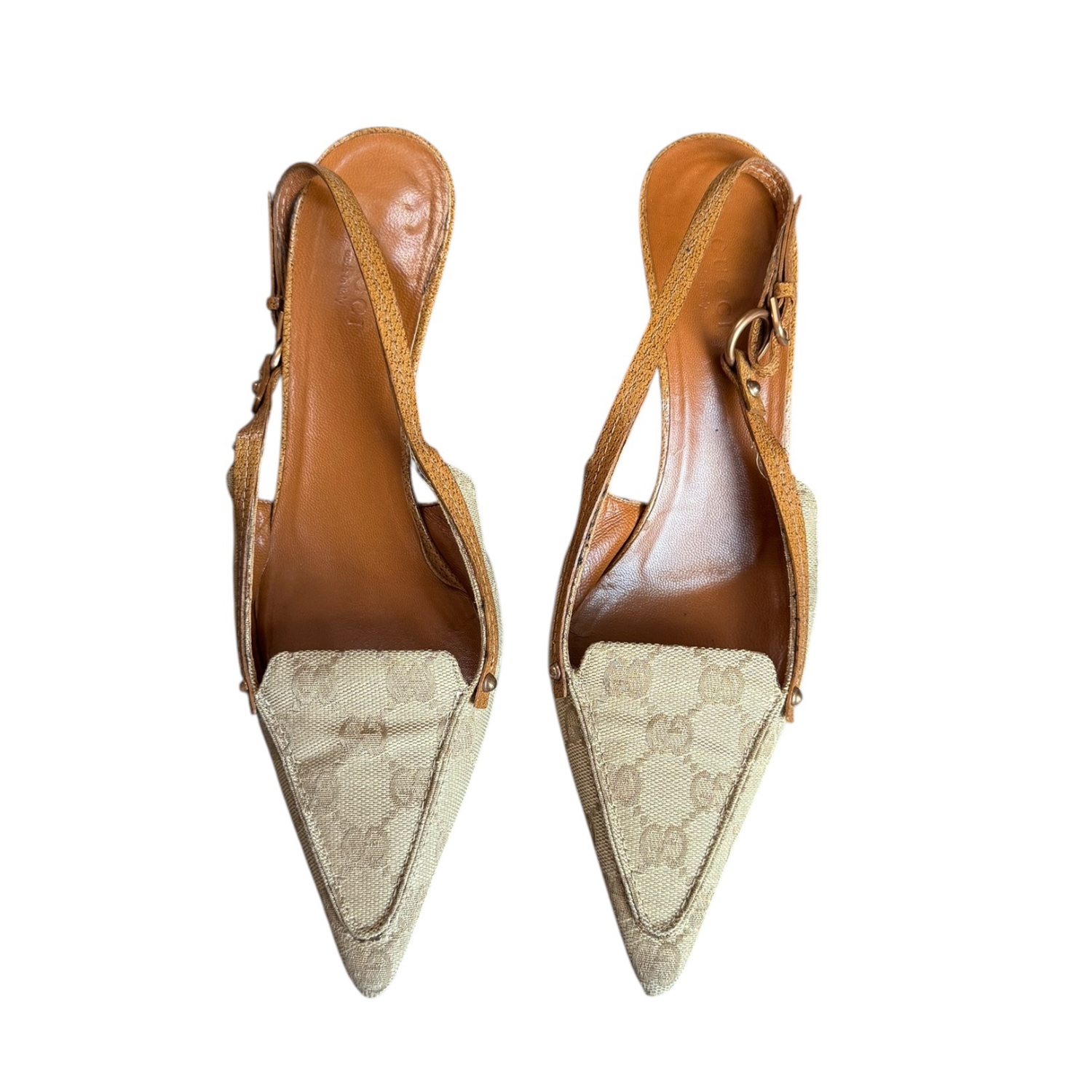 Gucci Monogram Slingback Heels in Beige / Tan UK 4 - Image 3