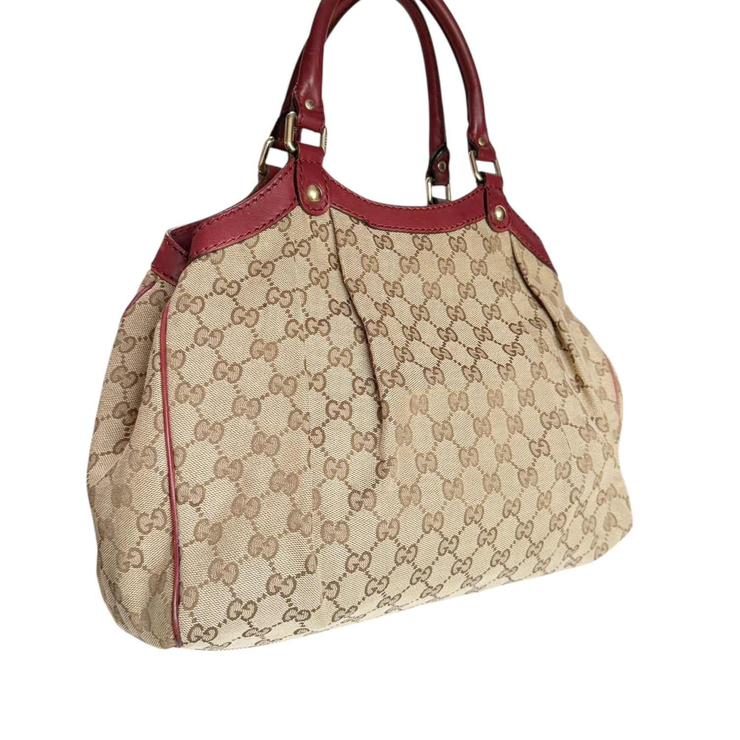 Gucci Monogram Sukey Hobo Shoulder Bag Beige / Red / Gold - Image 4