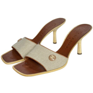 Vintage Chanel Logo Heels in Beige UK 3 | NITRYL