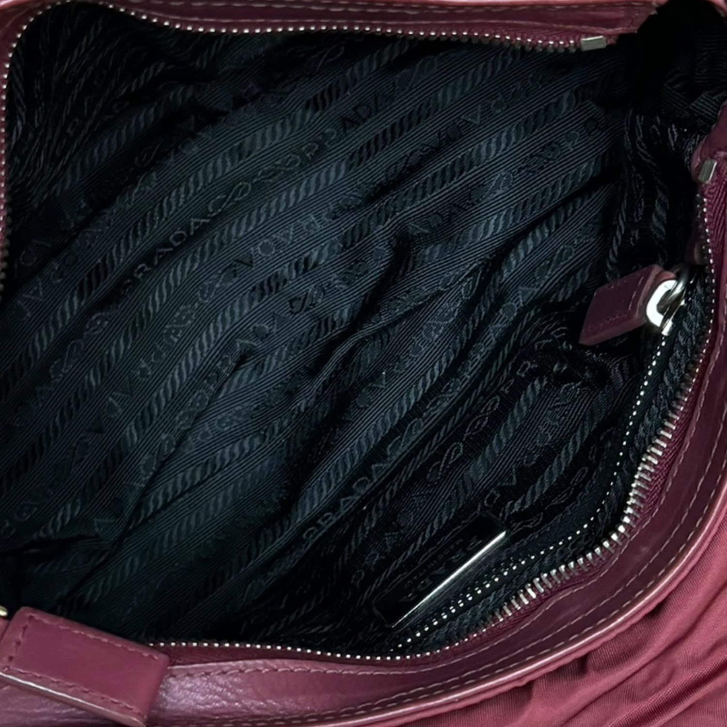 Prada 2 - Way Nylon Leather Shoulder Bag in Maroon - Dark Pink / Silver - Image 6