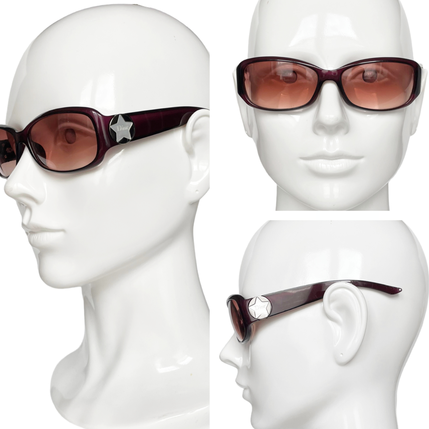 Dior Star Mother of Pearl Sunglasses in Maroon / Silver - Image 4