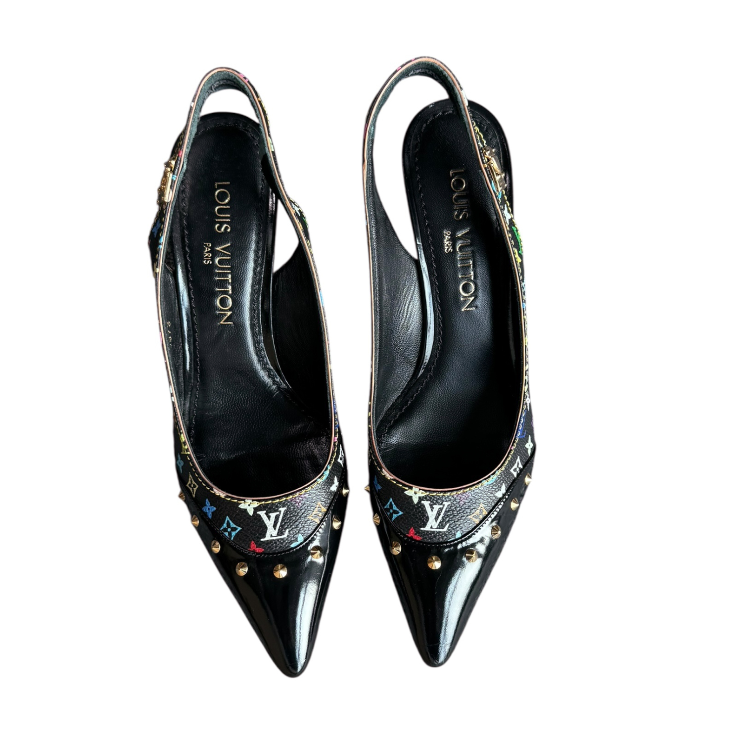 Louis Vuitton Monogram Murakami Slingback Heels in Black / Multicolour / Gold UK 3.5 - Image 4