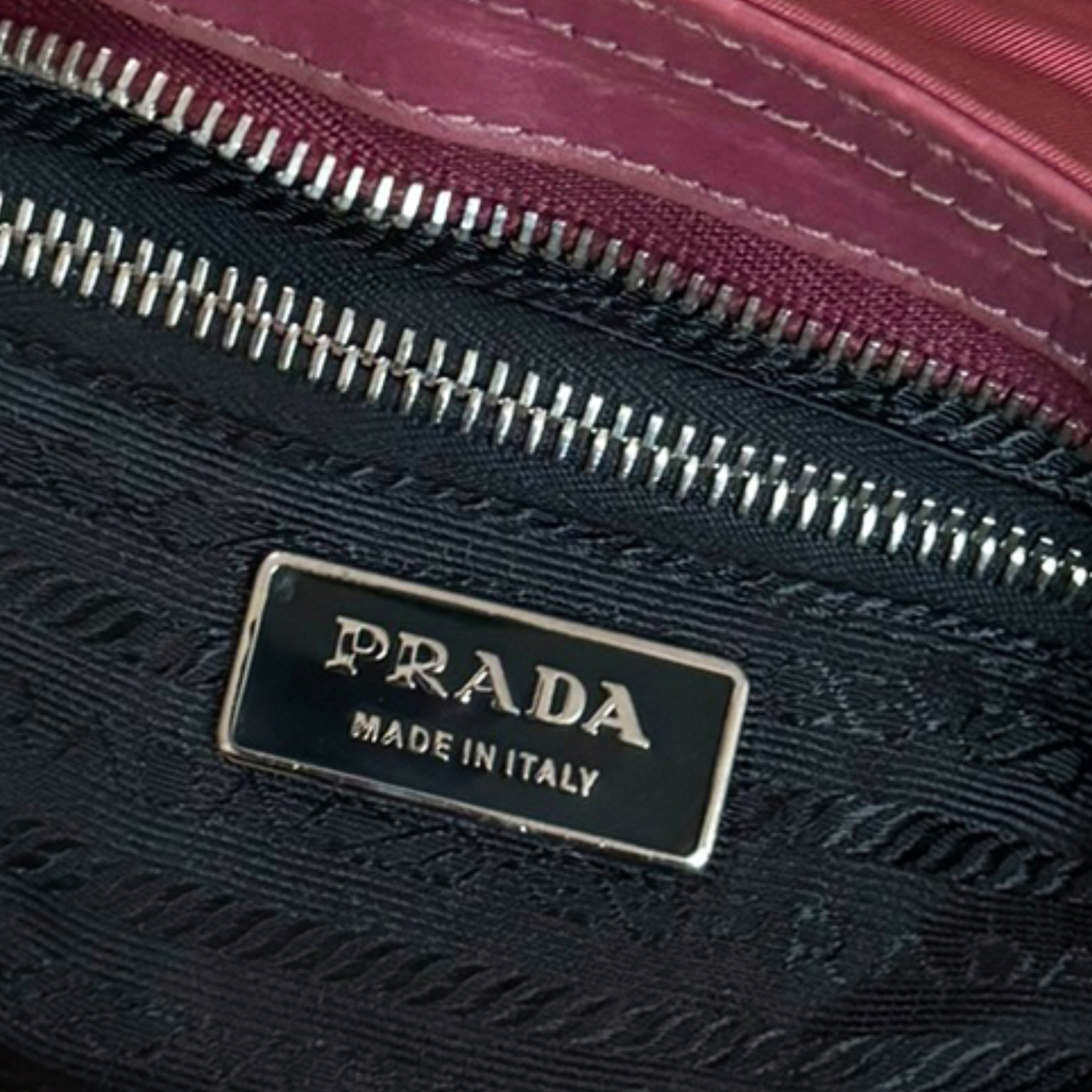 Prada 2 - Way Nylon Leather Shoulder Bag in Maroon - Dark Pink / Silver - Image 7
