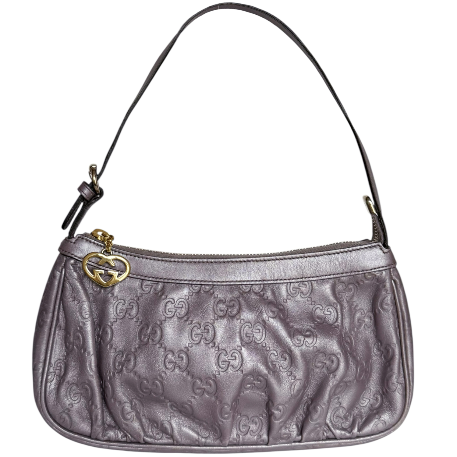 Vintage Gucci Monogram Heart Charm Mini Shoulder Bag in Lilac Purple / Gold | NITRYL