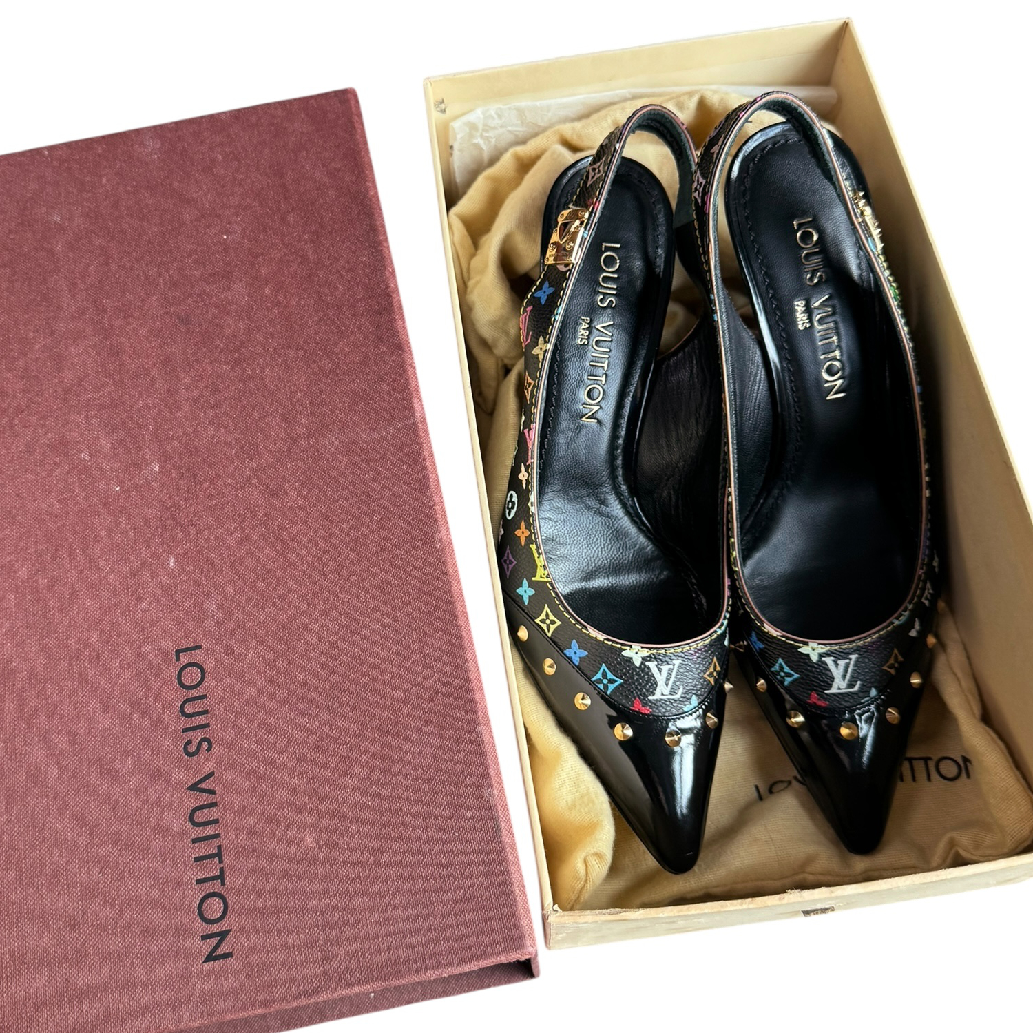 Louis Vuitton Monogram Murakami Slingback Heels in Black / Multicolour / Gold UK 3.5 - Image 5