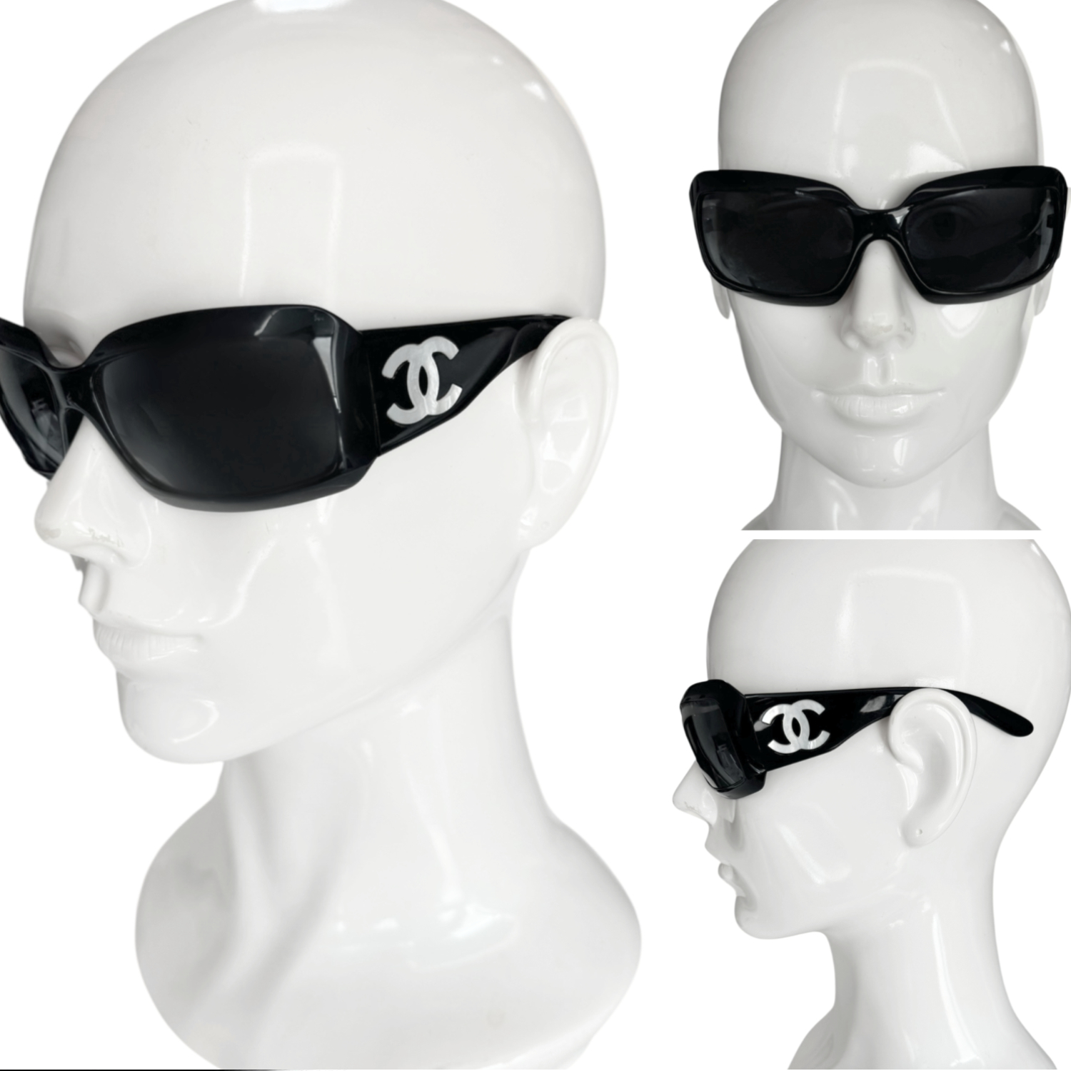 Chanel CC Mother of Pearl Oversized Sunglasses in Black - Image 6