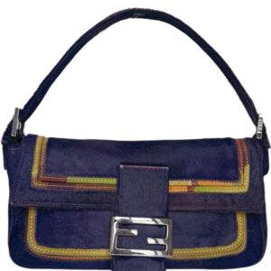 Vintage Fendi Calfskin Multicolour Trim Shoulder Baguette Bag in Purple / Silver | NITRYL