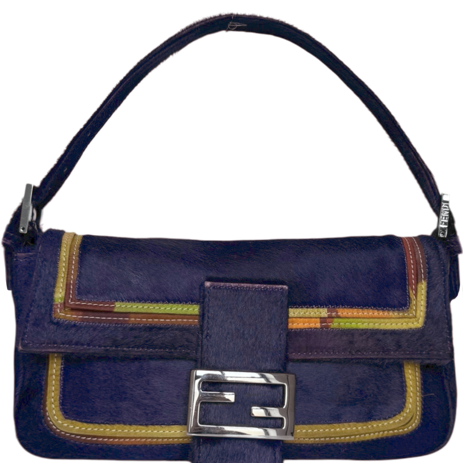 Vintage Fendi Calfskin Multicolour Trim Shoulder Baguette Bag in Purple / Silver | NITRYL