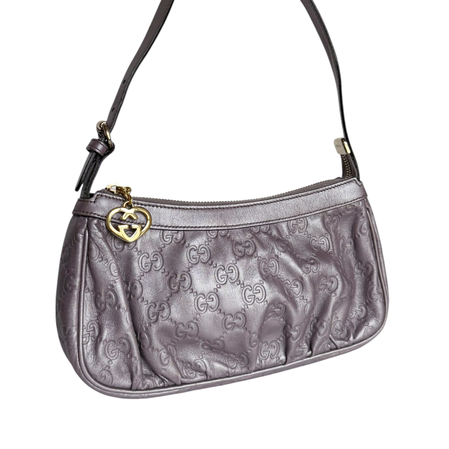 Gucci Monogram Metallic Heart Charm Mini Shoulder Bag in Lilac Purple / Gold - Image 2