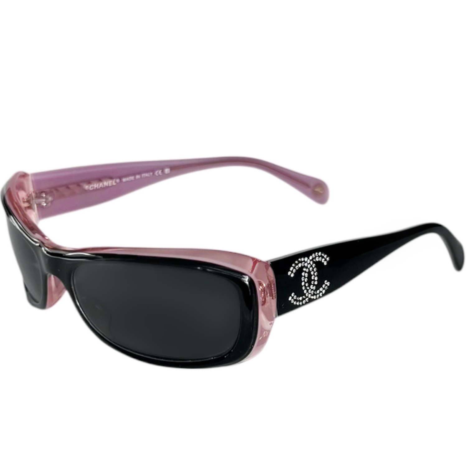 Vintage Chanel Diamante Logo Sunglasses in Black / Pink | NITRYL