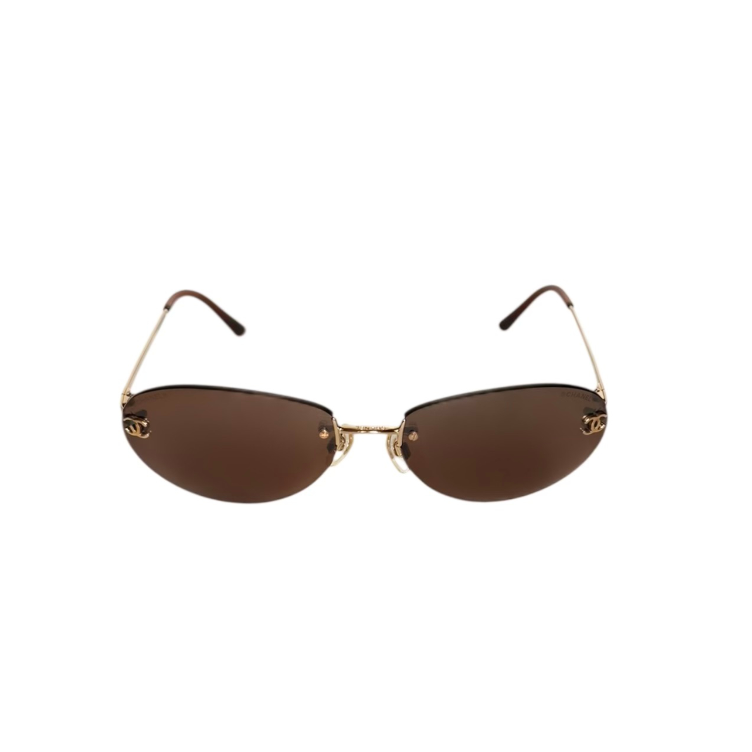Chanel Logo Rimless Sunglasses in Brown / Gold - Image 2