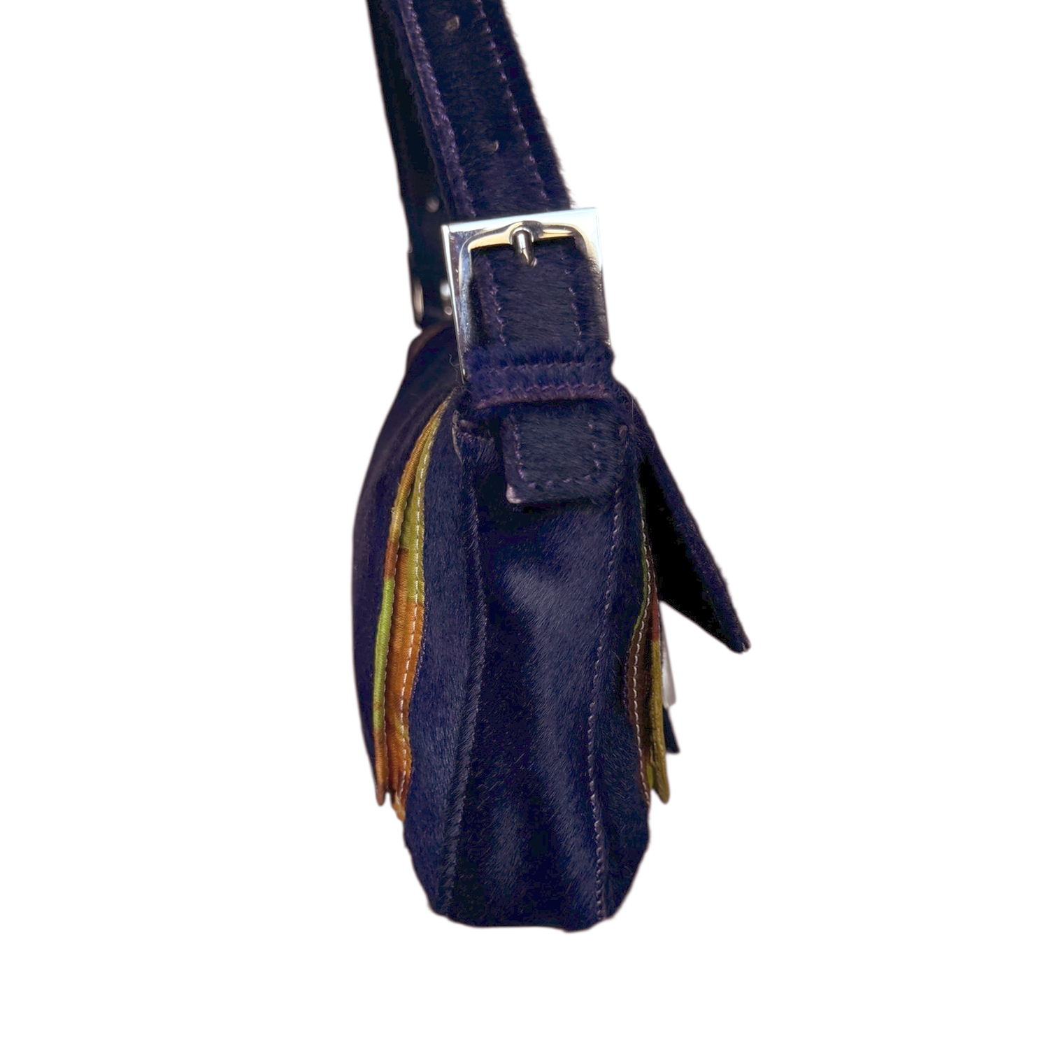 Fendi Calfskin Multicolour Trim Shoulder Baguette Bag in Purple / Silver - Image 3