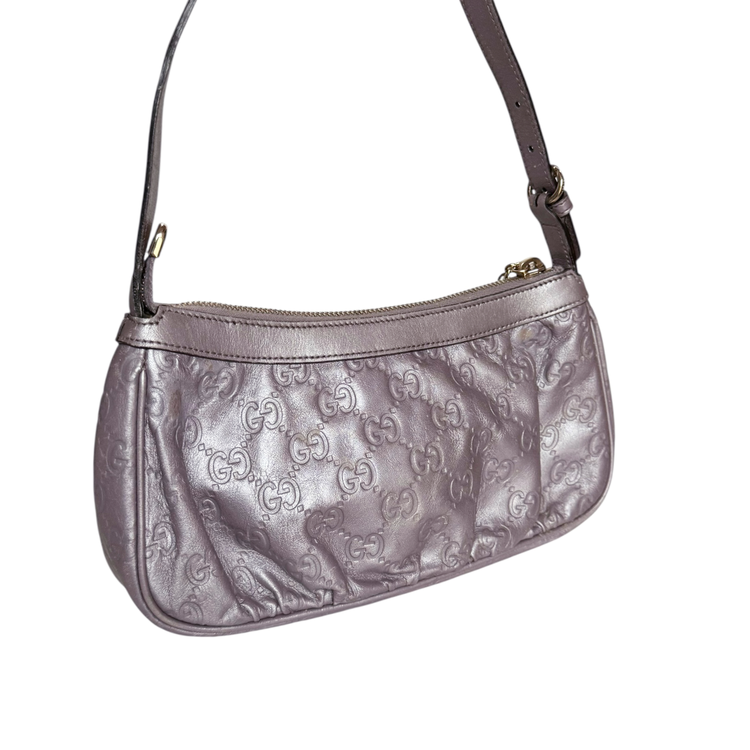 Gucci Monogram Metallic Heart Charm Mini Shoulder Bag in Lilac Purple / Gold - Image 4