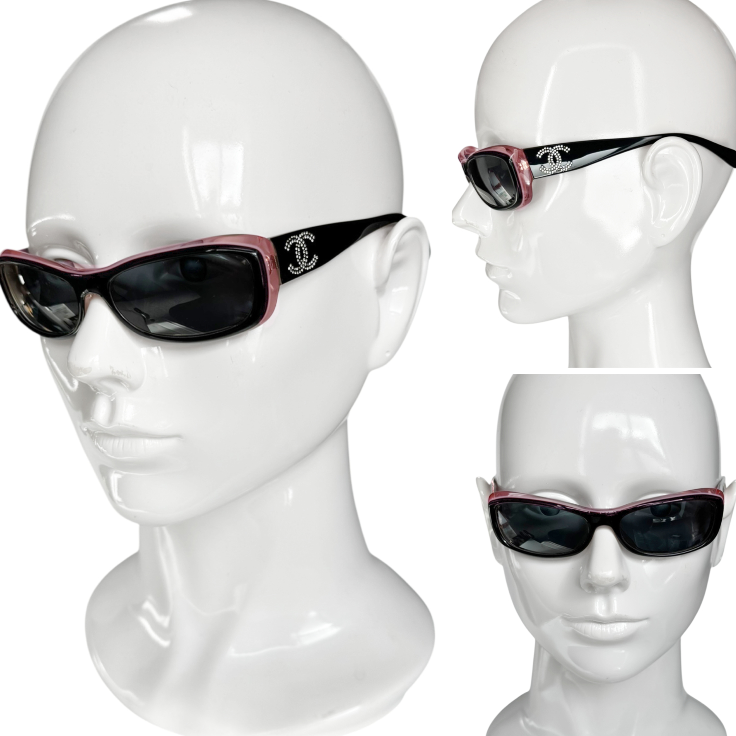 Chanel Diamante Logo Sunglasses in Black / Pink - Image 4