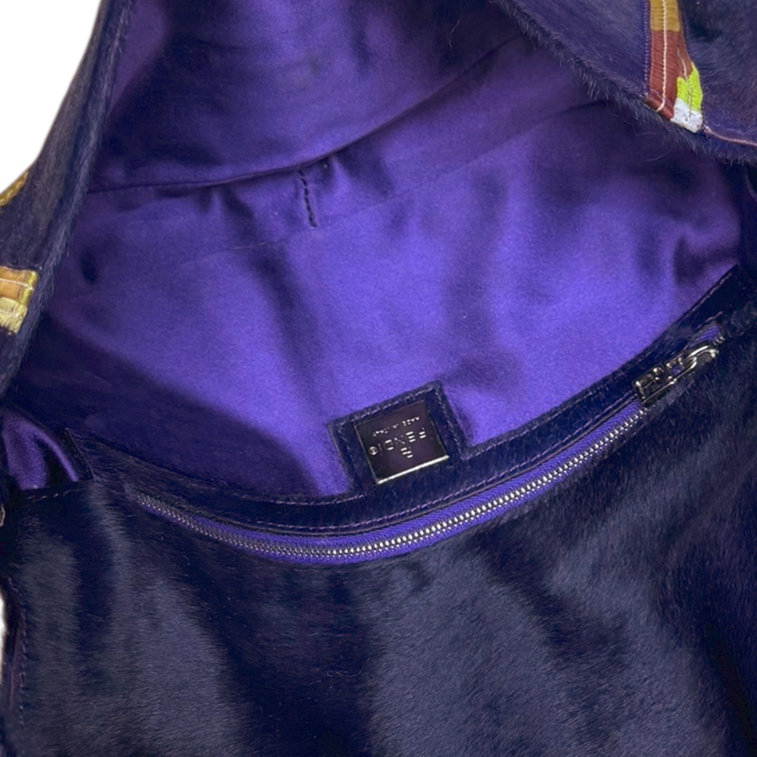 Fendi Calfskin Multicolour Trim Shoulder Baguette Bag in Purple / Silver - Image 7