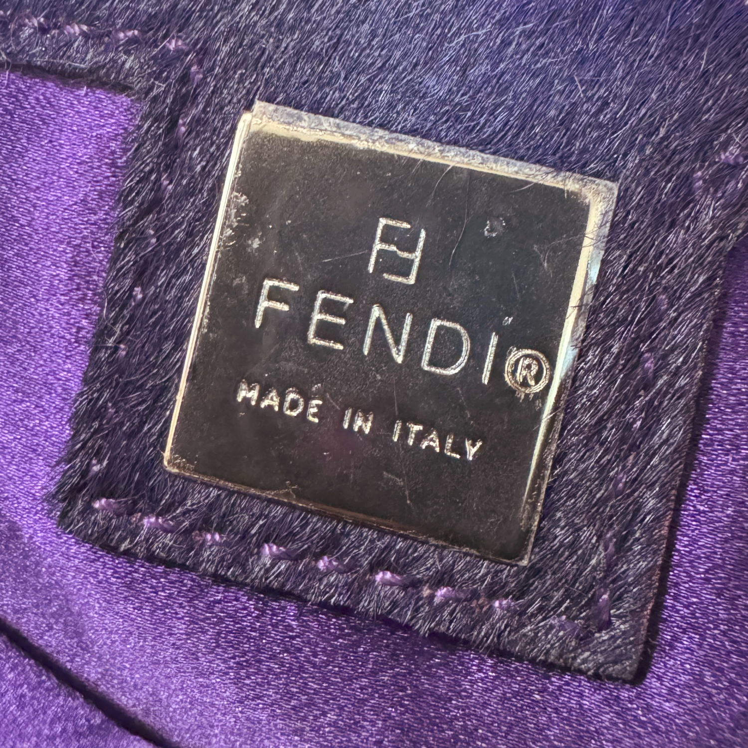 Fendi Calfskin Multicolour Trim Shoulder Baguette Bag in Purple / Silver - Image 8
