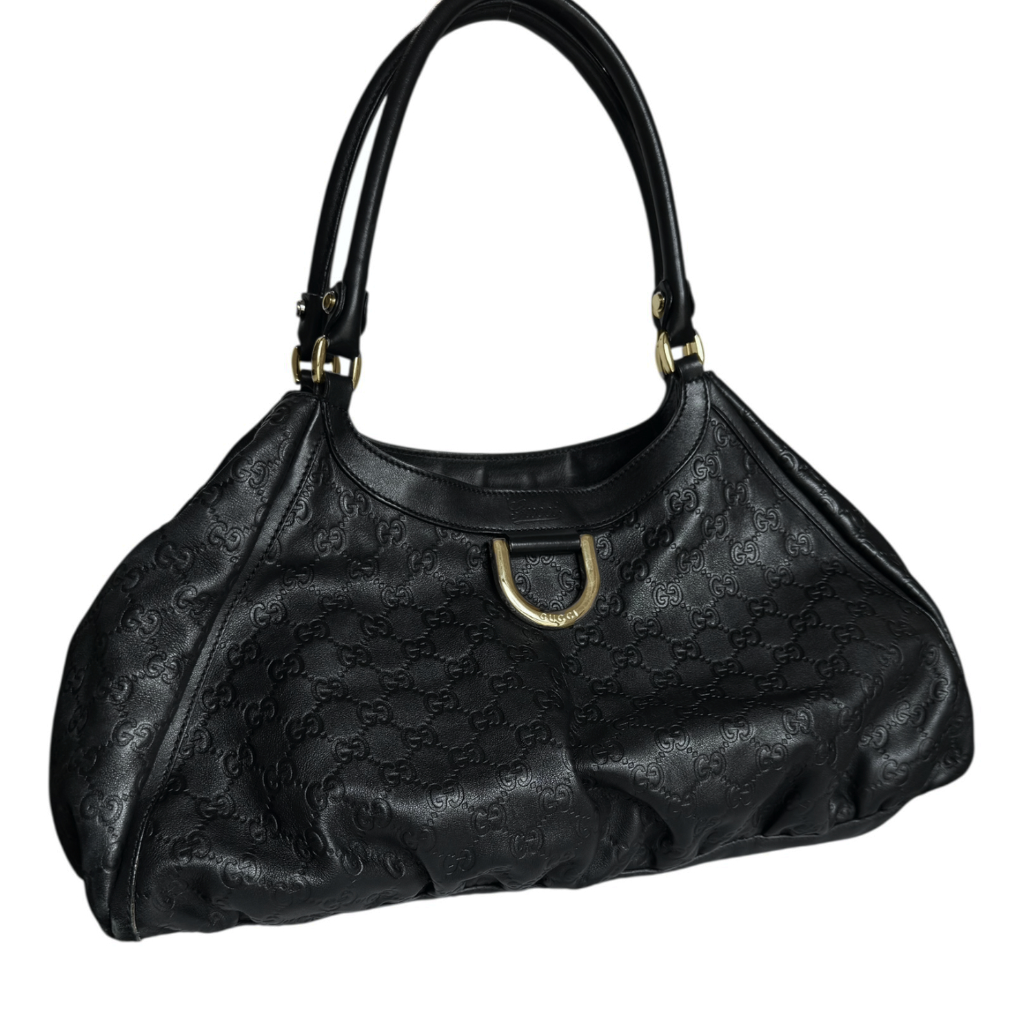 Gucci Monogram D Ring Leather Hobo Shoulder Bag in Black / Gold - Image 2