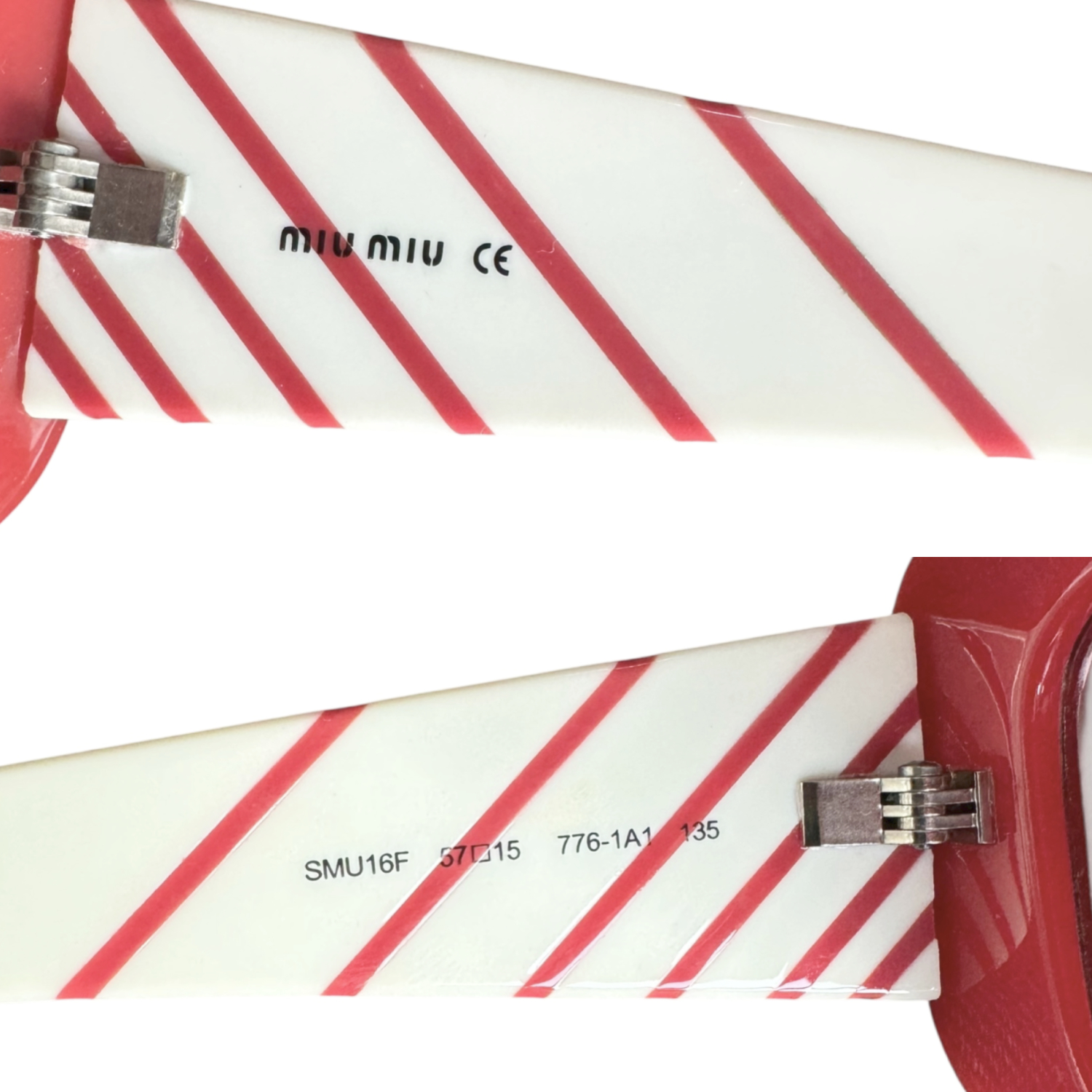 Miu Miu Logo Stripe Sunglasses in Red / Cream - Image 3