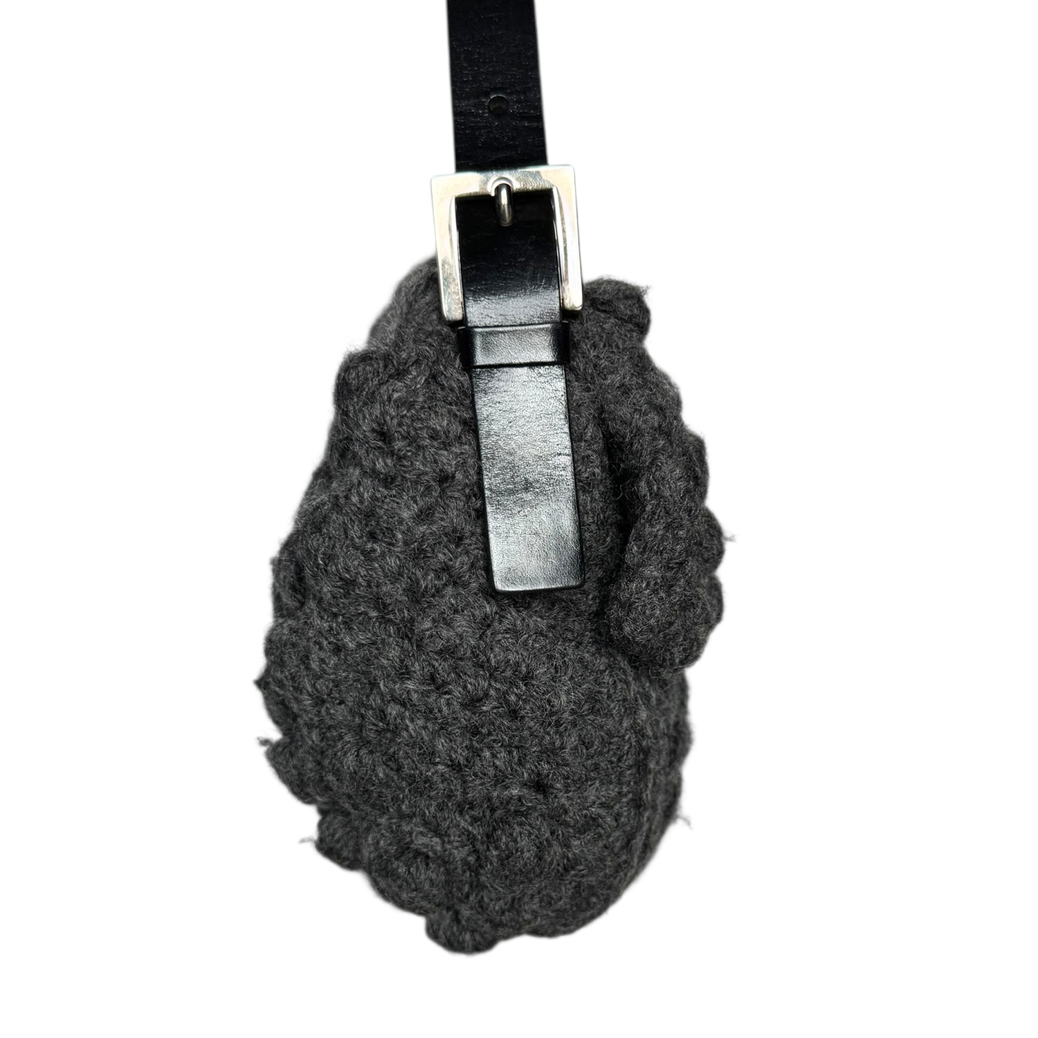 Fendi Knit Wool Shoulder Baguette Bag in Grey / Black / Silver - Image 3