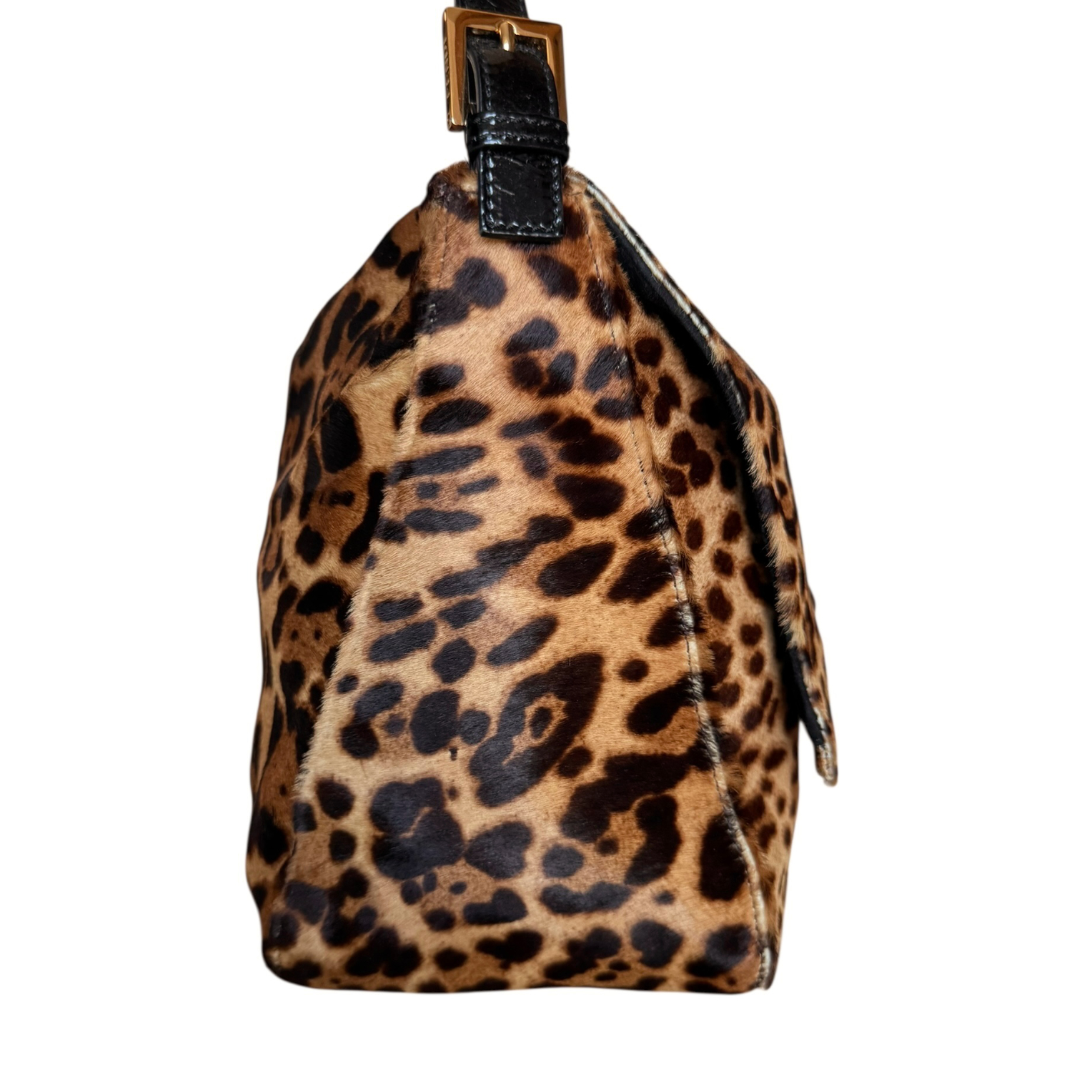 Fendi Leopard Print Calfskin XL Mamma Shoulder Baguette Bag in Brown / Black / Gold - Image 3