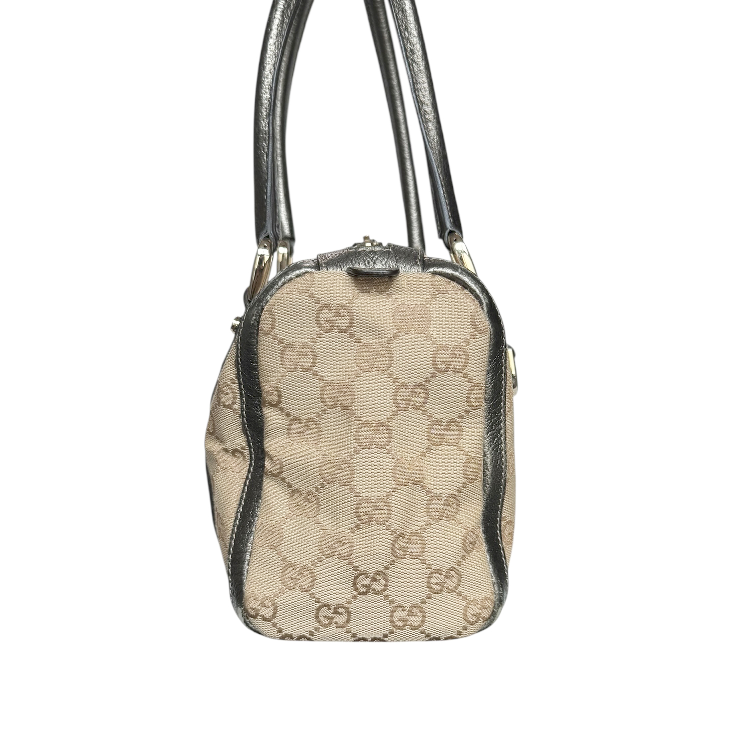 Gucci Monogram Shoulder Boston Bag in Beige / Metallic Pewter / Gold - Image 3