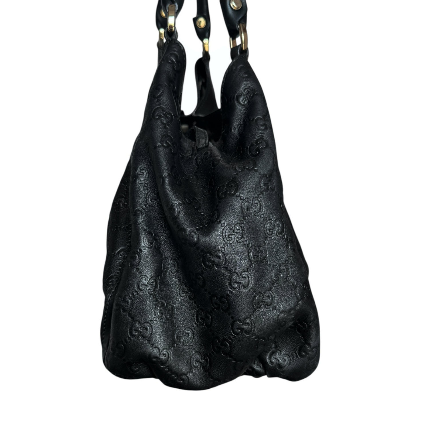 Gucci Monogram D Ring Leather Hobo Shoulder Bag in Black / Gold - Image 3