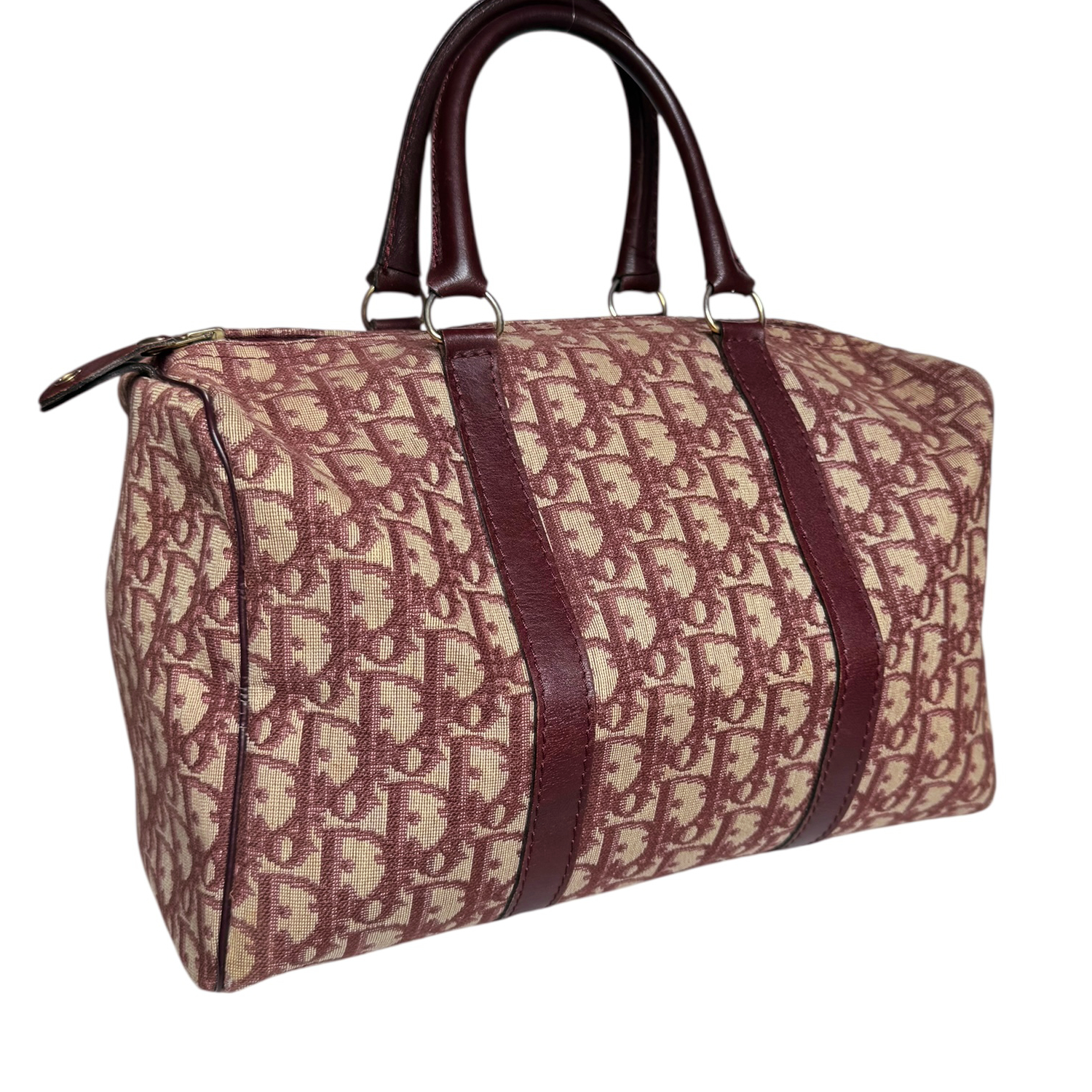 Dior Monogram Boston Bag in Maroon - Image 4